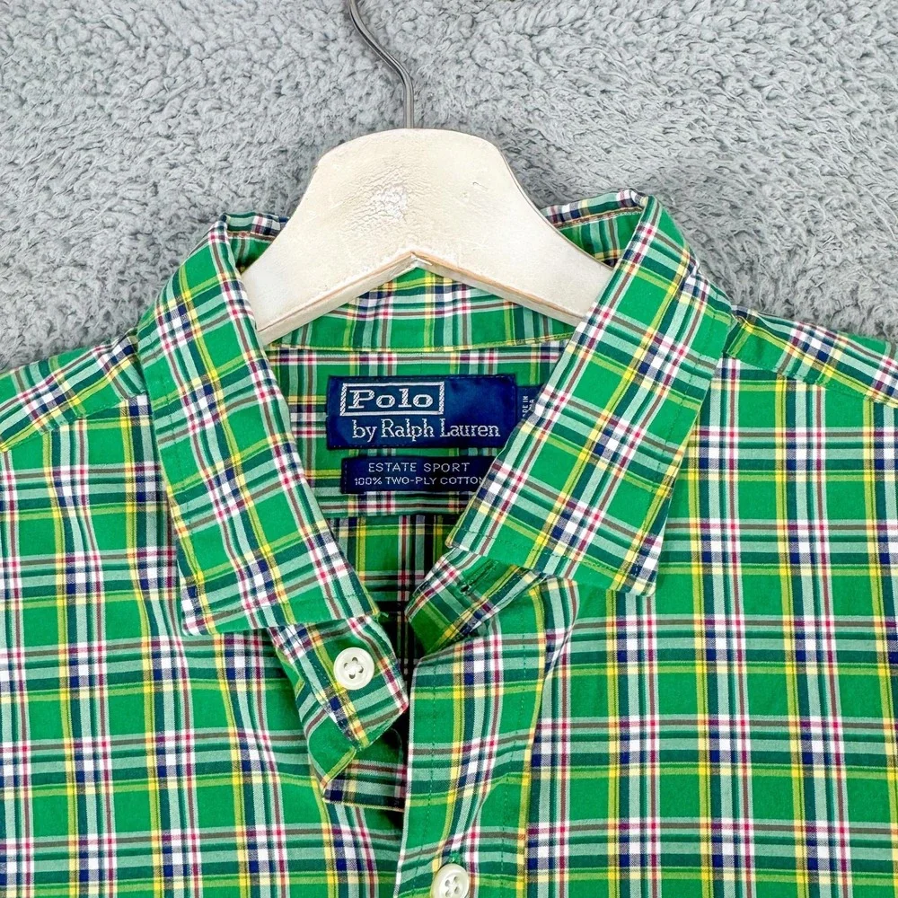 Polo Ralph Lauren Shirt Mens Large‎ Green Plaid Estate Sport Button Down Cotton